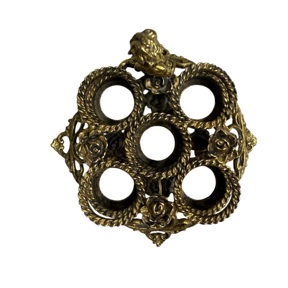 Vintage Hollywood Regency Gold Cherub Lipstick Holder Ornate Brass Tone